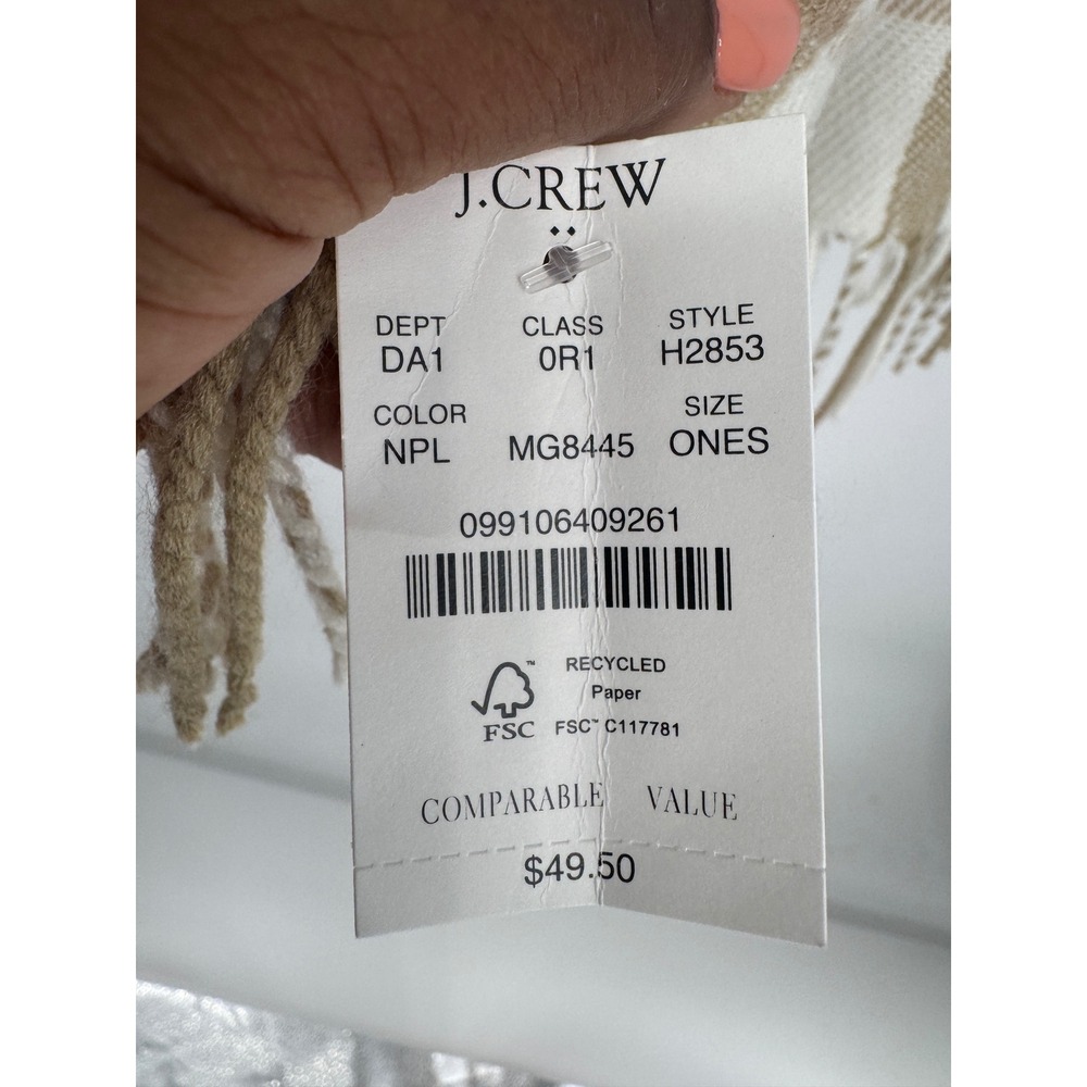 J.Crew Plaid Scarf Women OS Tan White Fringe Neutral Classic Wrap Winter Cozy - Picture 3 of 6